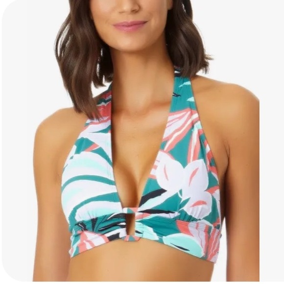Anne Cole Peek A Boo Ring Halter Bikini Top Size XS NEW Minth Green Multi Color - Picture 1 of 13